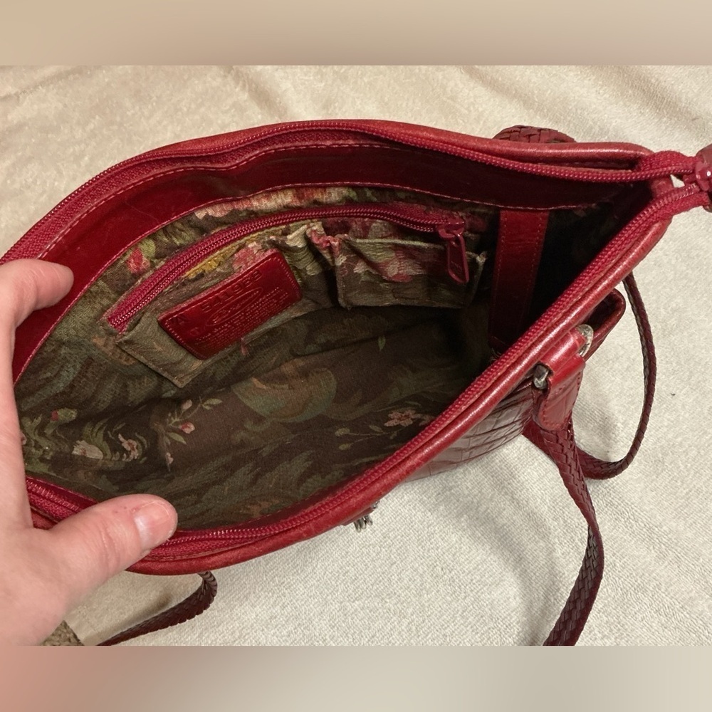 Vintage Brighton Red Leather Croc Print Bucket Purse Bag #541968 - Picture 6 of 11